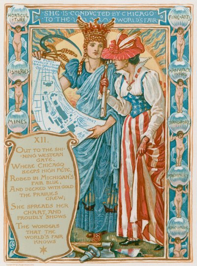 Ze wordt begeleid door Chicago naar de Wereldtentoonstelling door Walter Crane